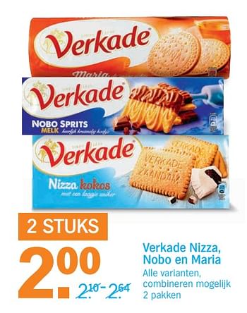 Aanbiedingen Verkade nizza, nobo en maria - Verkade - Geldig van 19/06/2017 tot 25/06/2017 bij Albert Heijn