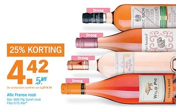 Aanbiedingen Wild pig syrah rosé - Rosé wijnen - Geldig van 19/06/2017 tot 25/06/2017 bij Albert Heijn