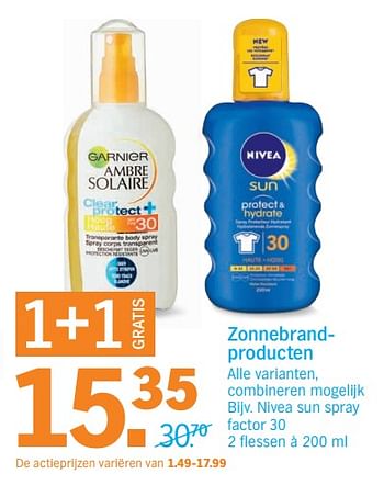 Aanbiedingen Nivea sun spray factor 30 - Nivea - Geldig van 19/06/2017 tot 25/06/2017 bij Albert Heijn