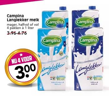 Aanbiedingen Campina langlekker melk - Campina - Geldig van 19/06/2017 tot 25/06/2017 bij Em-té