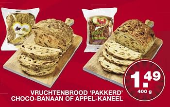 Aanbiedingen Vruchtenbrood `pakkerd` choco-banaan of appel-kaneel - Huismerk - Aldi - Geldig van 19/06/2017 tot 25/06/2017 bij Aldi
