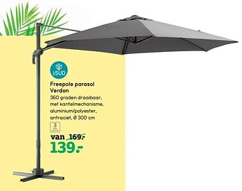 Aanbiedingen Freepole parasol verdon - Huismerk - Leen Bakker - Geldig van 19/06/2017 tot 02/07/2017 bij Leen Bakker