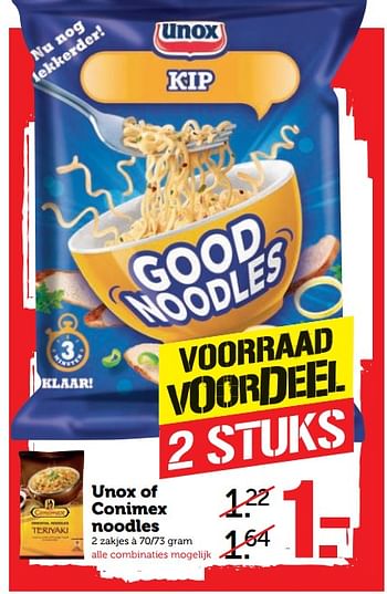 Aanbiedingen Unox of conimex noodles - Unox - Geldig van 19/06/2017 tot 25/06/2017 bij Coop