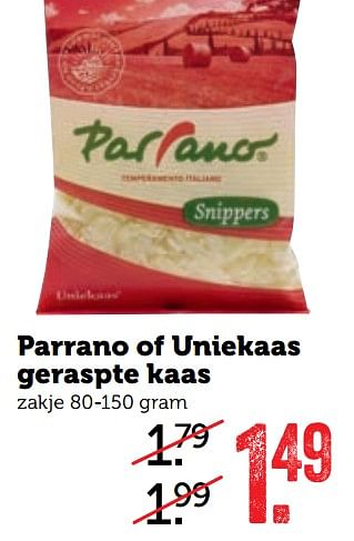 Aanbiedingen Parrano of uniekaas geraspte kaas - Huismerk - Coop - Geldig van 19/06/2017 tot 25/06/2017 bij Coop