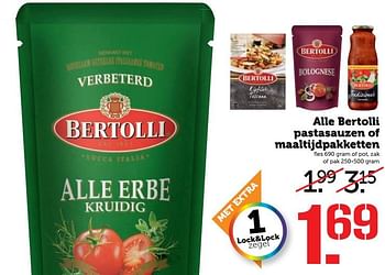 Aanbiedingen Alle bertolli pastasauzen of maaltijdpakketten - Bertolli - Geldig van 19/06/2017 tot 25/06/2017 bij Coop