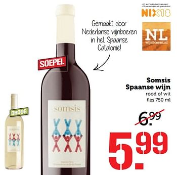 Aanbiedingen Somsis spaanse wijn - Rode wijnen - Geldig van 19/06/2017 tot 25/06/2017 bij Coop