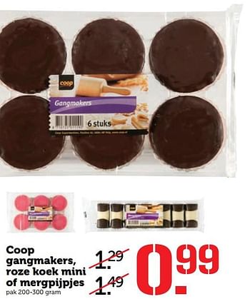 Aanbiedingen Coop gangmakers, roze koek mini of mergpijpjes - Huismerk - Coop - Geldig van 19/06/2017 tot 25/06/2017 bij Coop