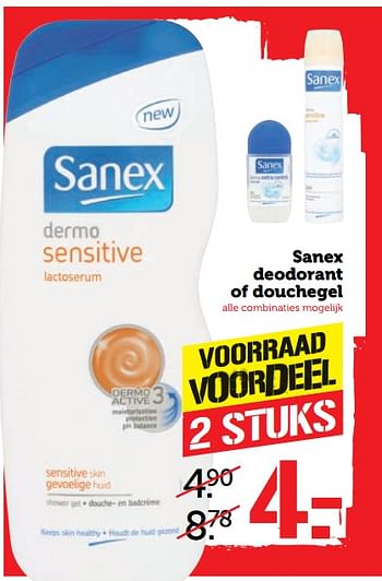 Aanbiedingen Sanex deodorant of douchegel - Sanex - Geldig van 19/06/2017 tot 25/06/2017 bij Coop