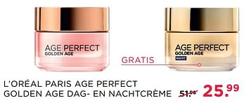 Aanbiedingen L`oréal paris age perfect golden age dag- en nachtcrème - L'Oreal Paris - Geldig van 19/06/2017 tot 02/07/2017 bij Etos