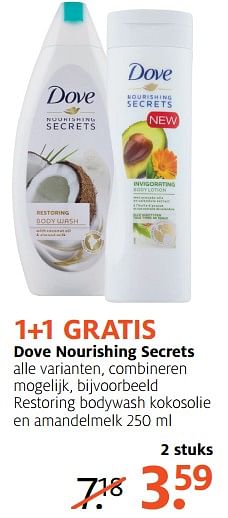 Aanbiedingen Dove nourishing secrets restoring bodywash kokosolie en amandelmelk - Dove - Geldig van 19/06/2017 tot 02/07/2017 bij Etos
