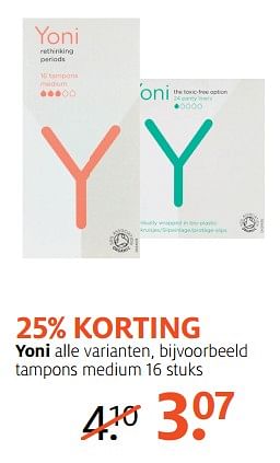 Aanbiedingen Yoni tampons medium - Yoni - Geldig van 19/06/2017 tot 02/07/2017 bij Etos