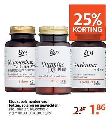 duizelig manager vonnis Huismerk - Etos Etos supplementen voor botten, spieren en gewrichten vitamine  d3 10 µg - Promotie bij Etos
