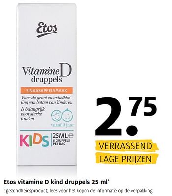 Aanbiedingen Etos vitamine d kind druppels - Huismerk - Etos - Geldig van 19/06/2017 tot 02/07/2017 bij Etos