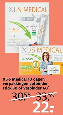Aanbiedingen Xl-s medical 10 dagen verpakkingen vetbinder stick 30 of vetbinder 60 - XL-S Medical - Geldig van 19/06/2017 tot 02/07/2017 bij Etos