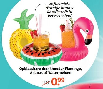 Aanbiedingen Opblaasbare drankhouder flamingo, ananas of watermeloen - Huismerk - Etos - Geldig van 19/06/2017 tot 02/07/2017 bij Etos
