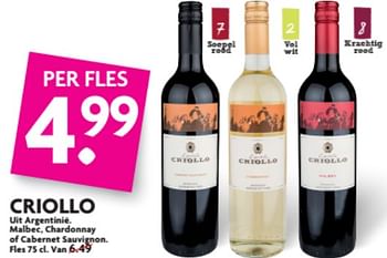 Aanbiedingen Criollo - Witte wijnen - Geldig van 18/06/2017 tot 25/06/2017 bij Deka Markt