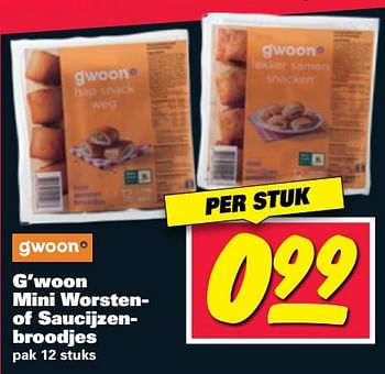 Aanbiedingen G`woon mini worsten of saucijzenbroodjes - Gâ€™woon - Geldig van 19/06/2017 tot 25/06/2017 bij Nettorama