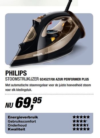 Aanbiedingen Philips stoomstrijkijzer gc4527-00 azur performer plus - Philips - Geldig van 19/06/2017 tot 25/06/2017 bij Electro World