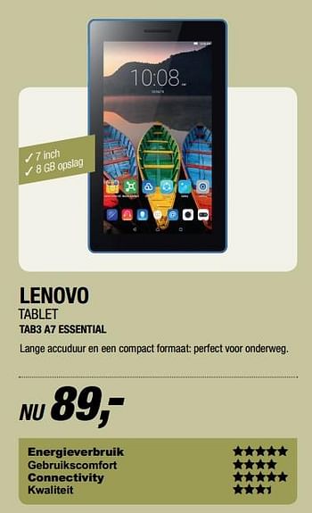 Aanbiedingen Lenovo tablet tab3 a7 essential - Lenovo - Geldig van 19/06/2017 tot 25/06/2017 bij Electro World