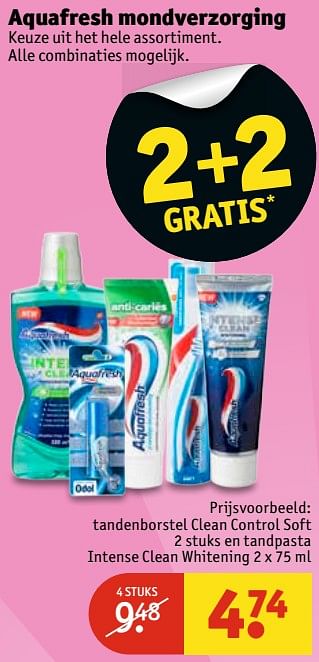 Aanbiedingen Tandenborstel clean control soft en tandpasta intense clean whitening - Aquafresh - Geldig van 20/06/2017 tot 25/06/2017 bij Kruidvat