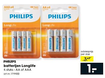 Aanbiedingen Philips batterijen longlife - Philips - Geldig van 17/06/2017 tot 28/06/2017 bij Blokker
