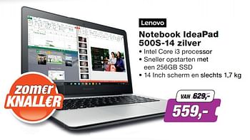 Aanbiedingen Lenovo notebook ideapad 500s-14 zilver - Lenovo - Geldig van 19/06/2017 tot 02/07/2017 bij ElectronicPartner