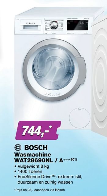 Aanbiedingen Bosch wasmachine wat28690nl - a+++-30% - Bosch - Geldig van 19/06/2017 tot 02/07/2017 bij ElectronicPartner