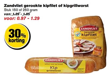Aanbiedingen Zandvliet gerookte kipfilet of kipgrillworst - Zandvliet - Geldig van 21/06/2017 tot 27/06/2017 bij Hoogvliet