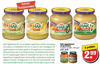 Aanbiedingen Hak appelmoes of groenten - Hak - Geldig van 21/06/2017 tot 27/06/2017 bij Hoogvliet