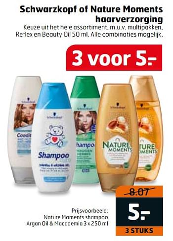 Aanbiedingen Nature moments shampoo argan oil + macademia 3 - Schwartzkopf - Geldig van 20/06/2017 tot 02/07/2017 bij Trekpleister