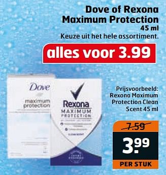 Aanbiedingen Rexona maximum protection clean - Rexona - Geldig van 20/06/2017 tot 02/07/2017 bij Trekpleister