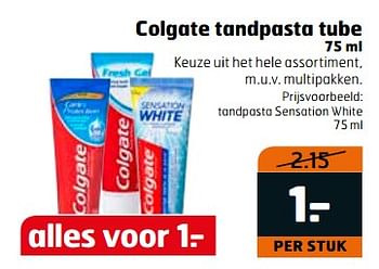 Aanbiedingen Tandpasta sensation white - Colgate - Geldig van 20/06/2017 tot 02/07/2017 bij Trekpleister