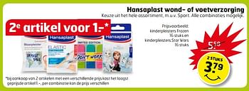 Aanbiedingen Kinderpleisters frozen en kinderpleisters star wars - Hansaplast - Geldig van 20/06/2017 tot 02/07/2017 bij Trekpleister