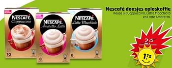 Aanbiedingen Nescafé doosjes oploskoffie keuze uit cappuccino, latte macchiato en latte amaretto - Nescafe - Geldig van 20/06/2017 tot 02/07/2017 bij Trekpleister