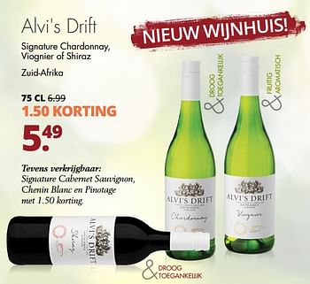 Aanbiedingen Alvi`s drift signature chardonnay, viognier of shiraz zuid-afrika - Witte wijnen - Geldig van 18/06/2017 tot 01/07/2017 bij Mitra