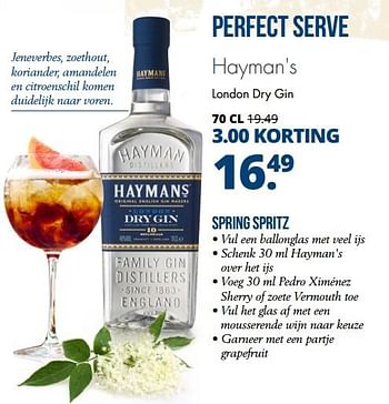 Aanbiedingen Hayman`s london dry gin - Hayman's - Geldig van 18/06/2017 tot 01/07/2017 bij Mitra