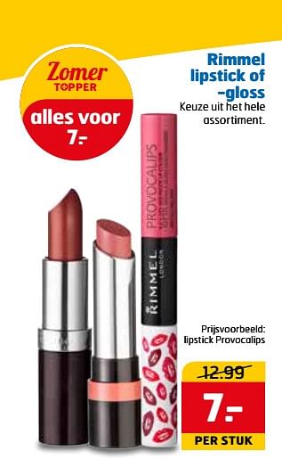 Aanbiedingen Lipstick provocalips - Rimmel - Geldig van 20/06/2017 tot 02/07/2017 bij Trekpleister
