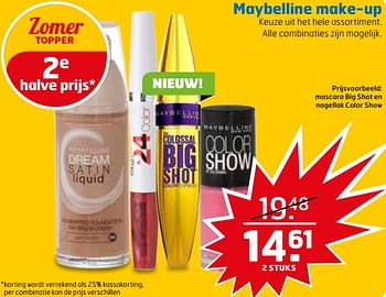 Aanbiedingen Mascara big shot en nagellak color show - Maybelline - Geldig van 20/06/2017 tot 02/07/2017 bij Trekpleister