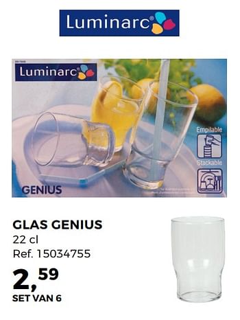 Aanbiedingen Glas genius - Luminarc - Geldig van 27/06/2017 tot 25/07/2017 bij Supra Bazar