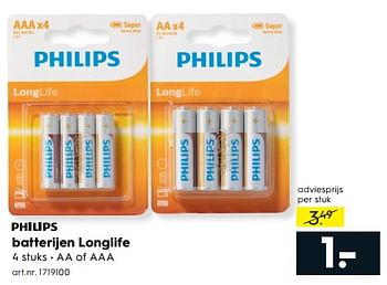 Aanbiedingen Batterijen longlife - Philips - Geldig van 17/06/2017 tot 28/06/2017 bij Blokker