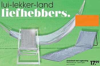 Aanbiedingen Strandmat met rugleuning - Huismerk - Blokker - Geldig van 17/06/2017 tot 28/06/2017 bij Blokker