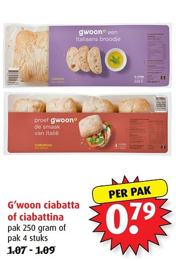 Aanbiedingen G`woon ciabatta of ciabattina - Gâ€™woon - Geldig van 21/06/2017 tot 27/06/2017 bij Boni Supermarkt