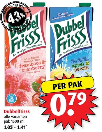 Aanbiedingen Dubbelfrisss - Dubbelfrisss - Geldig van 21/06/2017 tot 27/06/2017 bij Boni Supermarkt