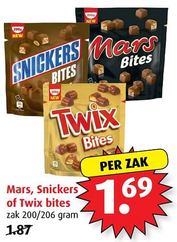 Aanbiedingen Mars, snickers of twix bites - Mars Snacks - Geldig van 21/06/2017 tot 27/06/2017 bij Boni Supermarkt