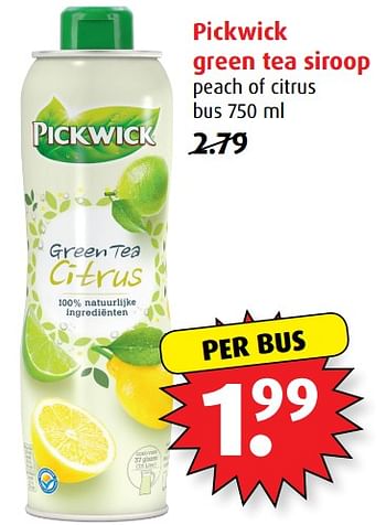 Aanbiedingen Pickwick green tea siroop - Pickwick - Geldig van 21/06/2017 tot 27/06/2017 bij Boni Supermarkt