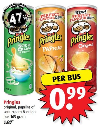 Aanbiedingen Pringles original, paprika of sour cream + onion - Pringles - Geldig van 21/06/2017 tot 27/06/2017 bij Boni Supermarkt