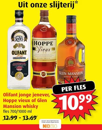 Aanbiedingen Olifant jonge jenever, hoppe vieux of glen mansion whisky - Huismerk - Boni Supermarkt - Geldig van 21/06/2017 tot 27/06/2017 bij Boni Supermarkt