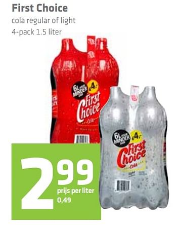 Aanbiedingen First choice cola regular of light - First choice - Geldig van 15/06/2017 tot 28/07/2017 bij Attent