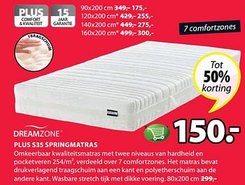 Aanbiedingen Plus s35 springmatras - DreamZone - Geldig van 19/06/2017 tot 02/07/2017 bij Jysk