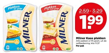 Aanbiedingen Milner kaas plakken - Milner - Geldig van 25/06/2017 tot 01/07/2017 bij Plus
